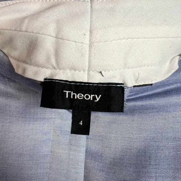 Theory Straight Cuff Pants Size 4 Sky Light Blue Work Career Business Silk Blend - Picture 3 of 12